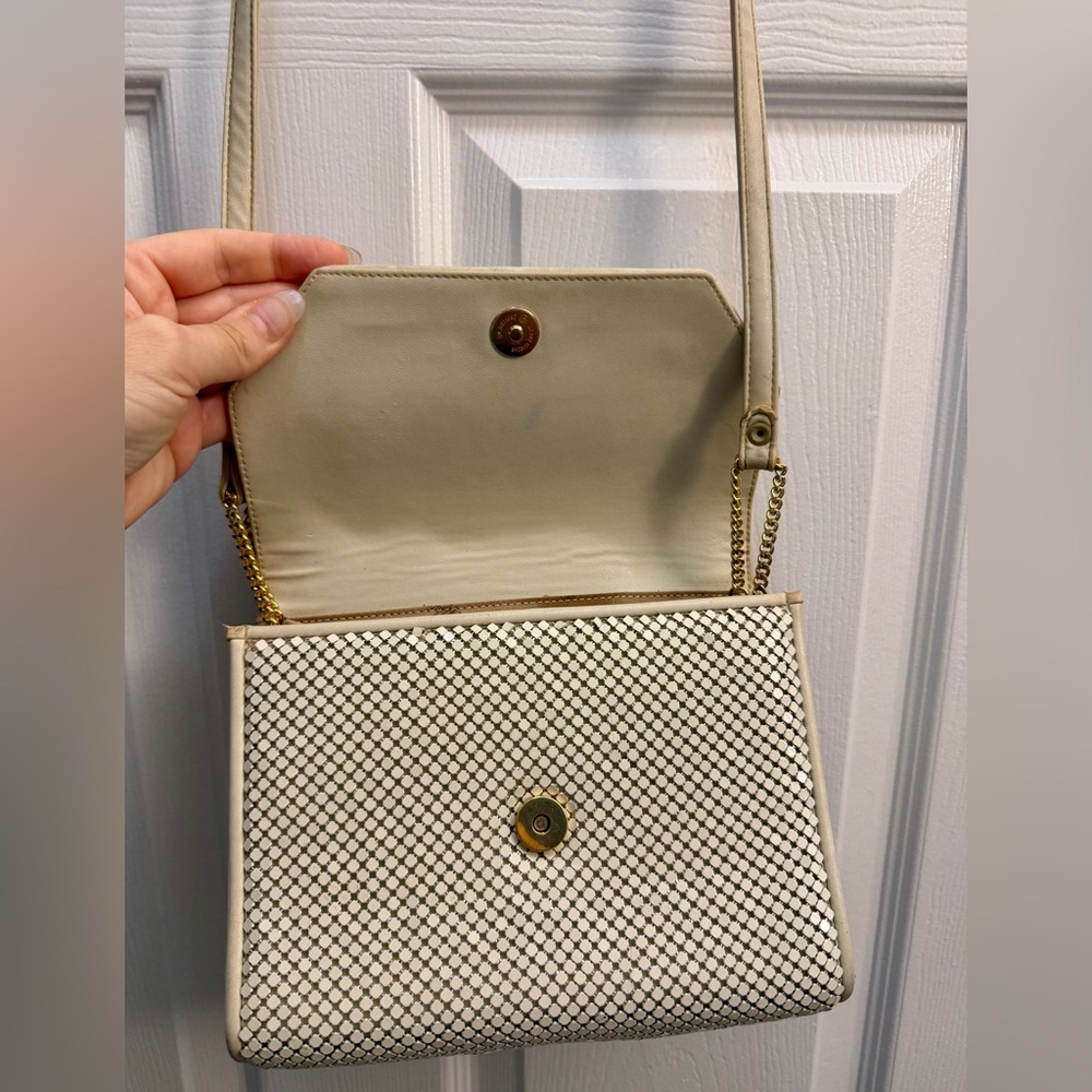 Vintage Whiting And Davis White Metal Mesh Leather Purse - Picture 4 of 5